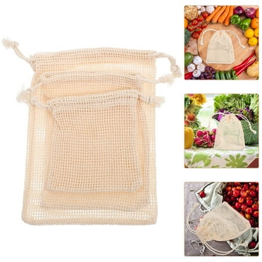 NICEXMAS Set of 6 Reusable Cotton Mesh Produce Bags with Drawstring Closure for Fruits and Vegetables Storage and Shopping