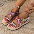 thumbnail image 7 of Yuanlong Womens Sandals Flat Beach Sandals Printed Crisscross Strap Slingback Breathable Hollow Daily Leisure Shoes, 7 of 7