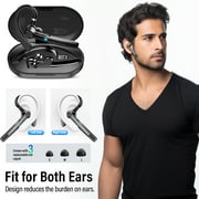 سماعة بلوتوث، سماعة بلوتوث بأذن واحدة مع ميكروفون ENC مع صوت ستيريو HiFi، سماعة رأس لاسلكية V5.3 مع وقت تحدث 72 ساعة مع علبة شحن 400 مللي أمبير للهواتف المحمولة التي تعمل بنظام iOS وAndroid، باللون الأسود