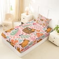 thumbnail image 4 of Erosebridal Cartoon Monstera Leaf Twin Sheet Sets,Brown Capybara Rodent Animal Rustic Flowers Bedding For Kids Girls 3pcs, 4 of 6