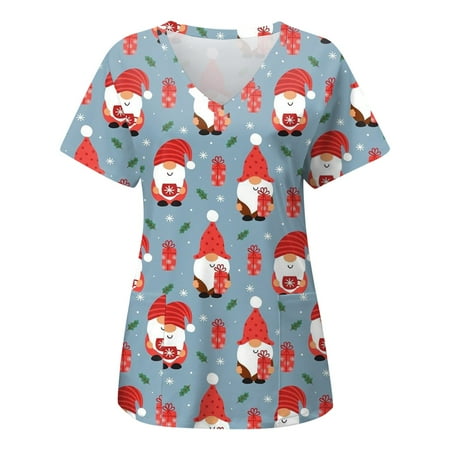 

Cakiesky Scrub Tops for Women Cool V Neck Short-Sleeve Nursing Uniforms Blue XXL