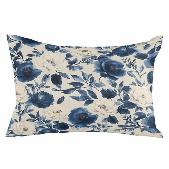 Navy Blue Beige Peony Throw Pillow Cover 24 x 36 Inch Decorative Pillow Cover Vintage Floral Blossom Botanical Lumbar Pillowcase Seasonal Rectangle Cushion Case for Couch Sofa Bed Living Room