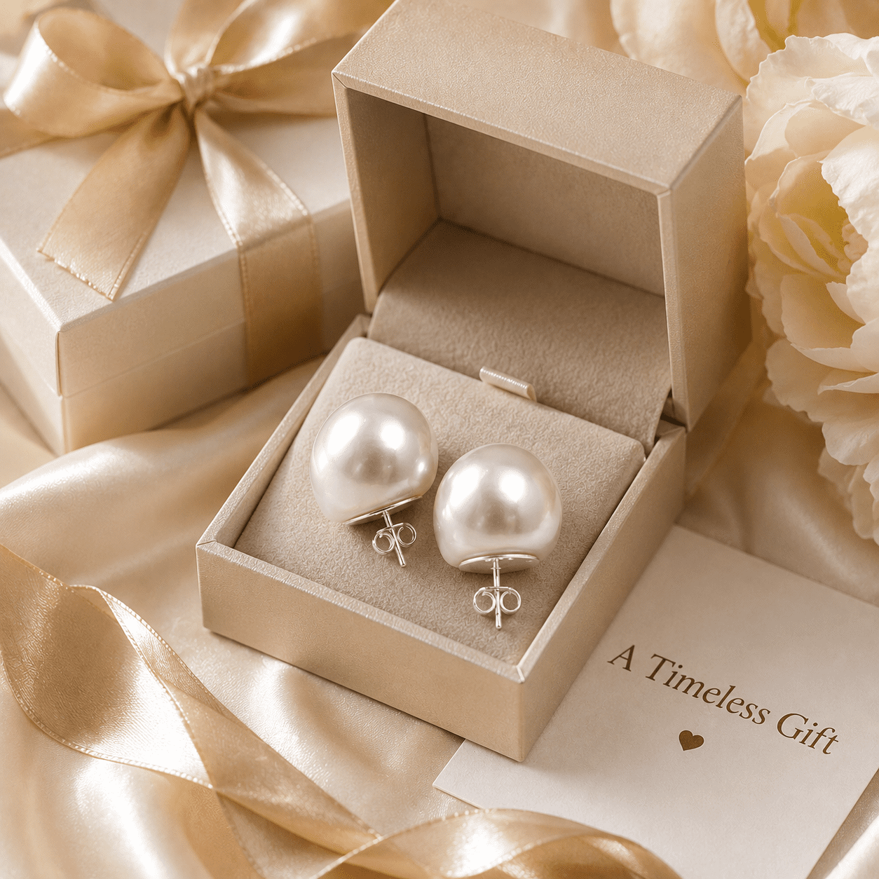 Femme Jam 925 Sterling Silver 30mm Button Freshwater Pearl Stud Earrings for Women, Large White Pearl Studs with Butterfly Back