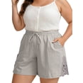 thumbnail image 3 of WellSize Plus Size Lace Shorts for Women Summer Drawstring Elastic Waist Short Pants with Pockets, 3 of 8