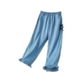 thumbnail image 2 of Crunowin Girls Denim Pants Tencel Material Bow & Ruffle Design Wide Leg, Flared Style Summer Lightweight Jeans Dark Blue Size 3-4 Years, 2 of 7