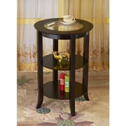 Home Craft Wood Round Side/Accent Table with 2 Shelves
