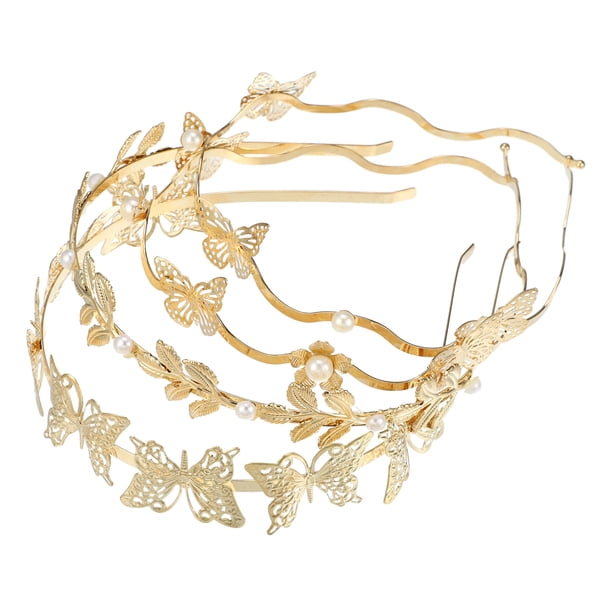 4 Pcs Diademas de Metal de Aleación en Forma de Mariposa, Tono Dorado, 4.92"
