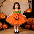 thumbnail image 2 of Toddler Girls Halloween Pumpkin Print Mesh Dress Sleeveless Tutu Party Princess Outfit, 2 of 9