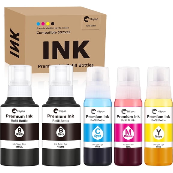 Hiipoo 522 Refill Ink Bottle Replacement for T522 522 (Not for Sublimation) for ET-2750 ET2720 ET-2803 ET-2800 ET-3750 ET-4750 ET-3760 ET-4760 ET-2850 ET-4800 ET-3700 ET-15000 Printer