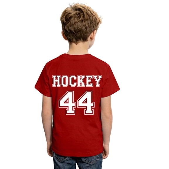 Bobifish Big Boys Novelty Tee Striking Short Sleeve Crew Neck Hockey Print Relaxed Fit Summer Kids T-Shirt Game Day children Athletic Tee