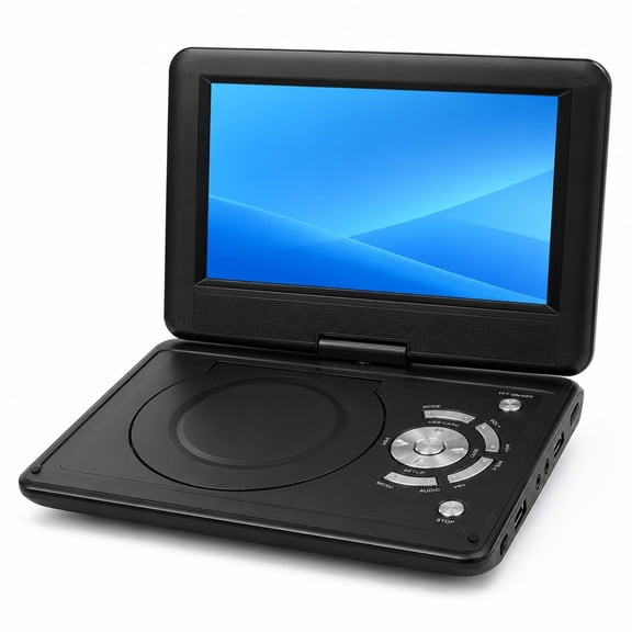 Portable Black DVD Player 9 inch Swivel Screen Rechargeable Battery USB SD Card AV in Out Travel Home Player