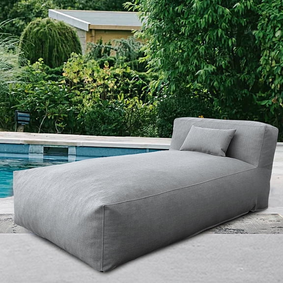 Modern Lounge Chair Modular Outdoor Beds for Patio, Water-Resistant Outdoor Bean Bag Lounger, Comfy Patio Lounge Chair with High-Density Foam,Deep Gray