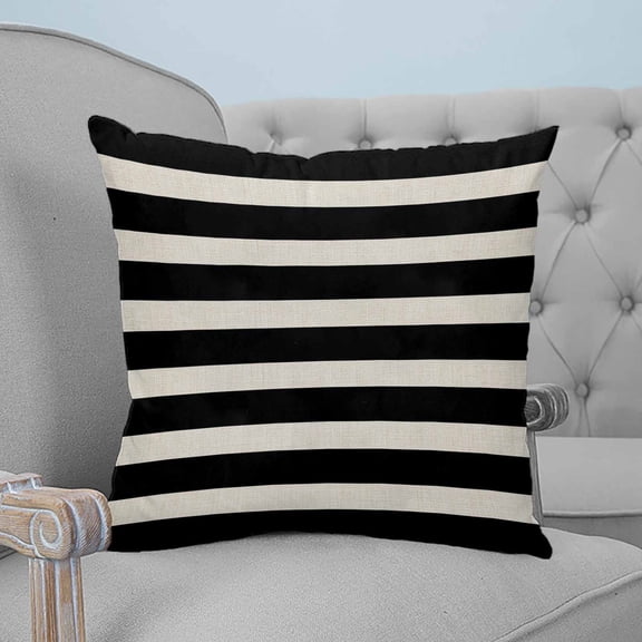 Black Beige Striped Throw Pillow Covers, Soft Pillowcases with Invisible Zipper, Vintage Geometric Line Simple Decorative Square Pillow Cushion Covers for Living Room Couch Sofa Bed 16x16 Inches