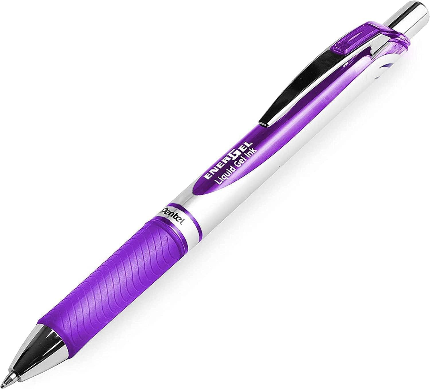 Pentel EnerGel XM BL77 - Retractable Liquid Gel Ink Pen - 0.7mm - Violet Ink - Wallet of 9