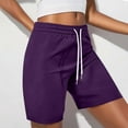 thumbnail image 4 of QQAMB Women's Shorts Solid Color Elastic Waisted Drawstring Loose Comfy Summer Trendy Shorts with Pocket Purple S, 4 of 8
