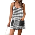 thumbnail image 5 of Sleeveless Striped Print Women Spaghetti Strap V-neck Mini Dress with Built in Shorts, 5 of 6