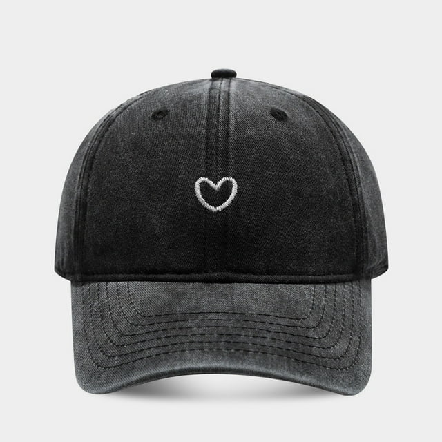 RANJIE Women Solid Color Heart Embroidered Soft Top Outdoor Washed Baseball Cap