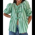 thumbnail image 3 of Blusa Peplum Y2K para Mujer, de Corta Abullonada, con Lazo, para Salir de Verano, Blusa Babydoll. Verde M, 3 of 10