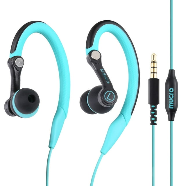 Auriculares deportivos MUCRO con cable y ganchos para colocar sobre las orejas, azules