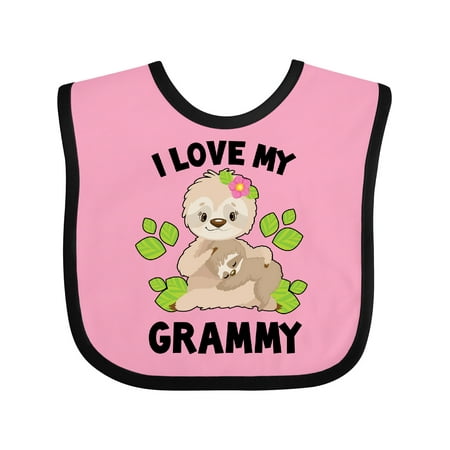 

Inktastic Cute Sloth I Love My Grammy with Green Leaves Gift Baby Boy or Baby Girl Bib