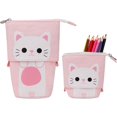 thumbnail image 1 of Estuche telescópico de pie con diseño de gato, multifuncional, organizador de papelería, bolsa de maquillaje para niñas, niños, adultos (rosa), 1 of 5