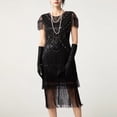 thumbnail image 5 of BLTIBY Womens Cocktail Evening Gown Dress Sequin Tassel Mesh Patchwork Bodycon Party Short Sleeve Round Neck Flapper Dresses Silver XL, 5 of 6