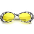 thumbnail image 1 of Large Retro Checkered Oval Sunglasses Thick Frame Colored Lens Wide Arms 53mm (Checkered / Yellow), 1 of 4