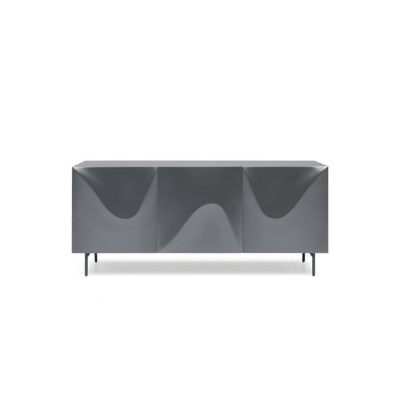 Modern Buffet Server - Dark Grey Finish, Black Base - Home Dining Storage Cabinet