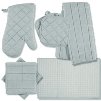 Kitchen Towel Set - 2 Pot Holders, Oven Mitt Dish Towel Dish Drying Mat, 2 Dish Scrubs by Osnell USA