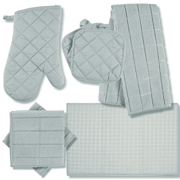 Kitchen Towel Set - 2 Pot Holders, Oven Mitt Dish Towel Dish Drying Mat, 2 Dish Scrubs by Osnell USA