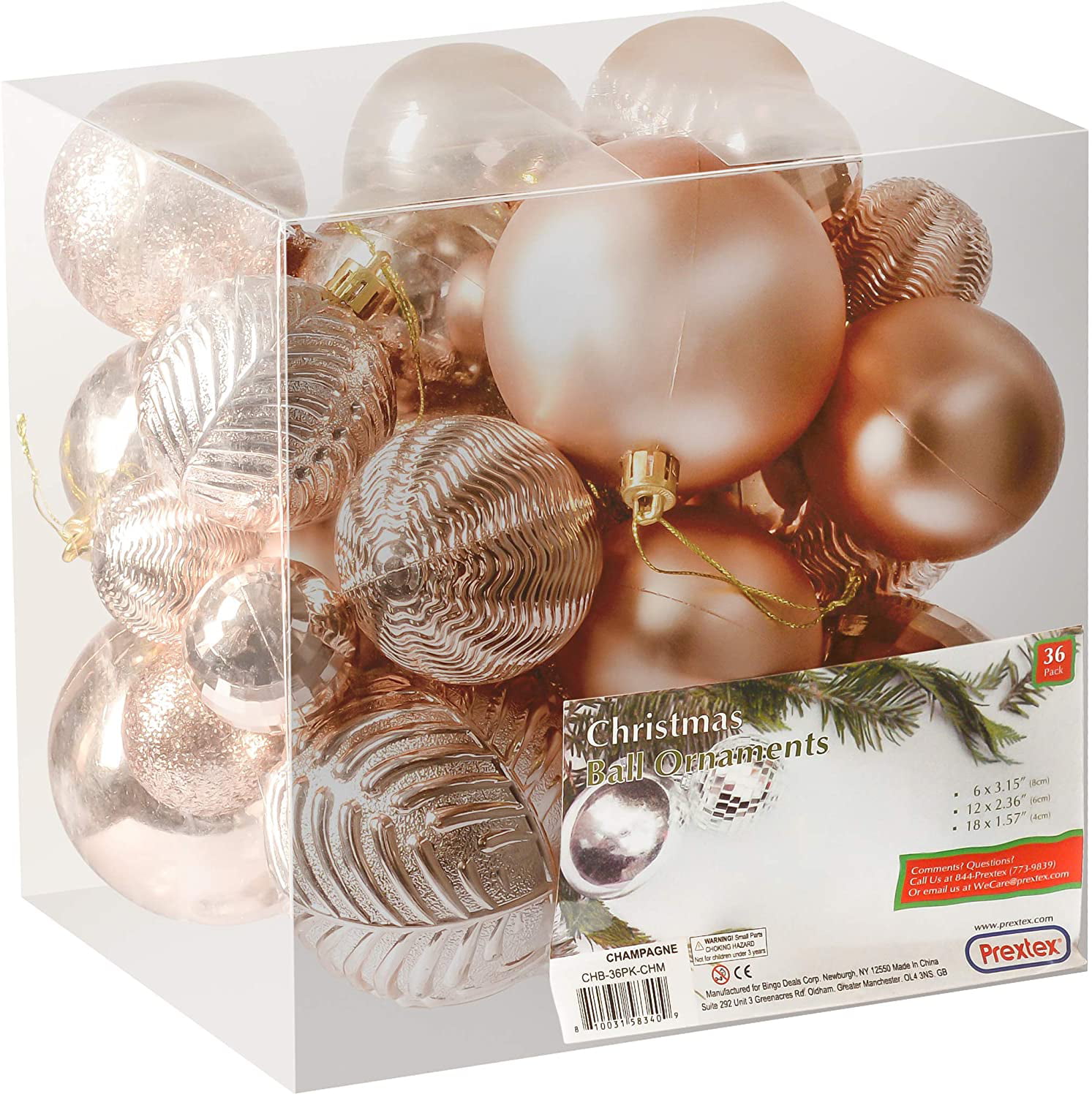 18 Pack Black and White Decorated Christmas Baubles 9 x 60mm and 9 x 80mm 
