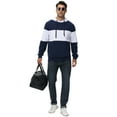 thumbnail image 3 of Men's Pullover Hoodies Plaid Jacquard with Zipper Kanga Pockets Color Block Long Sleeve Drawstring Casual Hooded Sweatshirt Dark blue 2XL, 3 of 8