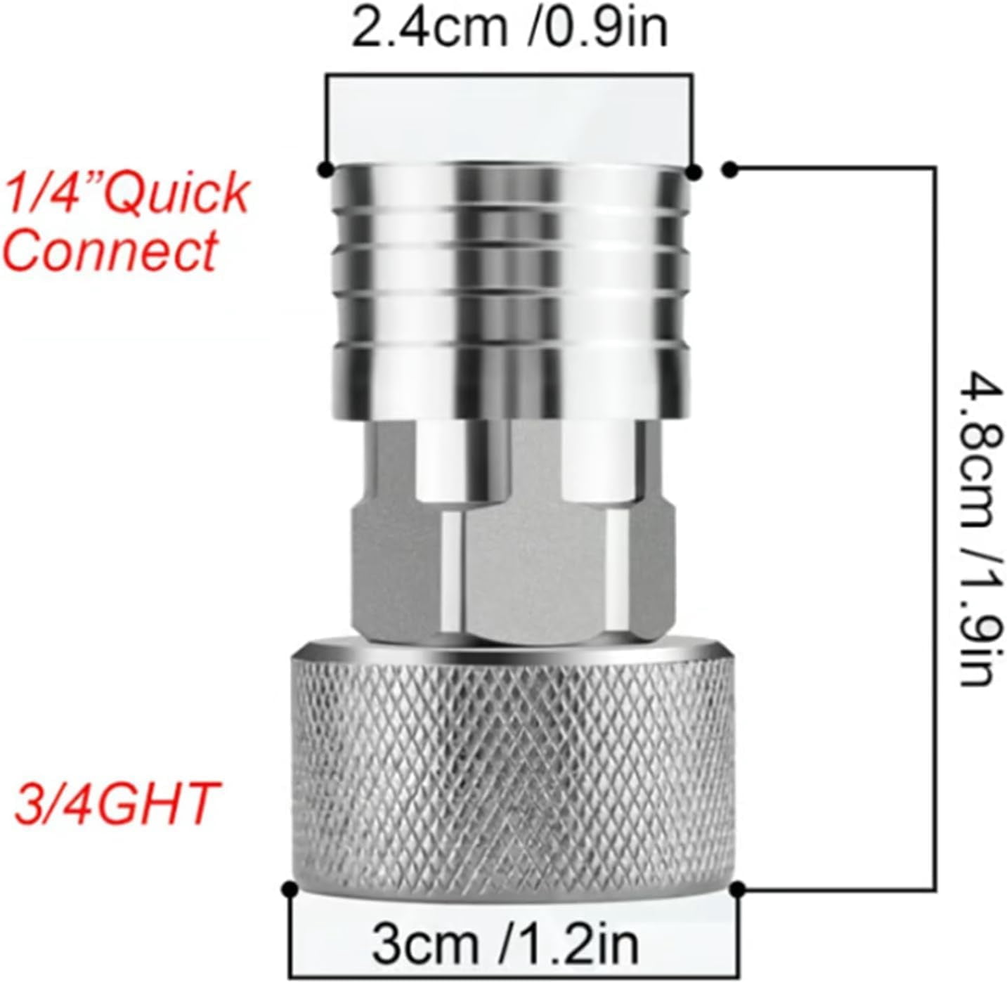 Stainless Steel Garden Hose to Pressure Washer Adapter, 3/4" GHT to 1/4" Quick Connect Fitting, Leak-Proof Water Hose Converter for Car Wash (K)