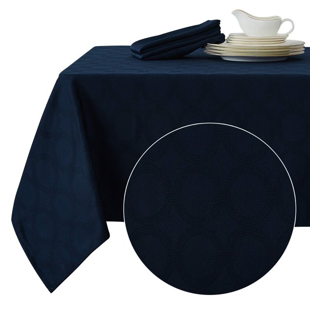 Deconovo Jacquard Impermeable Mantel con Redondo Patterns para mesa de comedor, Navy Blue, 60x84 Inch