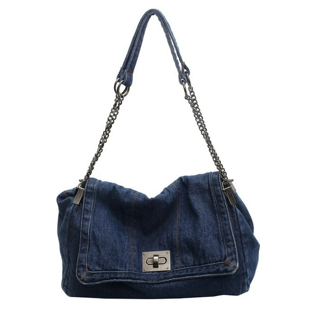 Bolsos de Hombro de Mezclilla, Bolso de Mezclilla para Mujer, Bolso de Mano de Mezclilla, Bolso de Mano de Gran Capacidad, Moderno, con Correa de Cadena