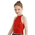 thumbnail image 3 of Hansber Girls Sparkling Halter Neck Jazz Dance Ballet Crop Top Sleeveless Tees for Cheerleading Red 8, 3 of 7