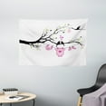 thumbnail image 1 of Gender Reveal Decorations Tapestry, Newborn Girl Announcement with Birds on Branch Hearts Love, Wall Hanging for Bedroom Living Room Dorm Decor, 60W X 40L Inches, Pink Lime Black, by Ambesonne, 1 of 2