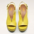 thumbnail image 3 of FSJ Women Chic Platform Chunky High Heel Buckle Sandals Round Open Toe V-cut Pumps Fashion Dress Block Heel Casual Shoes Size Size 16 Yellow, 3 of 4