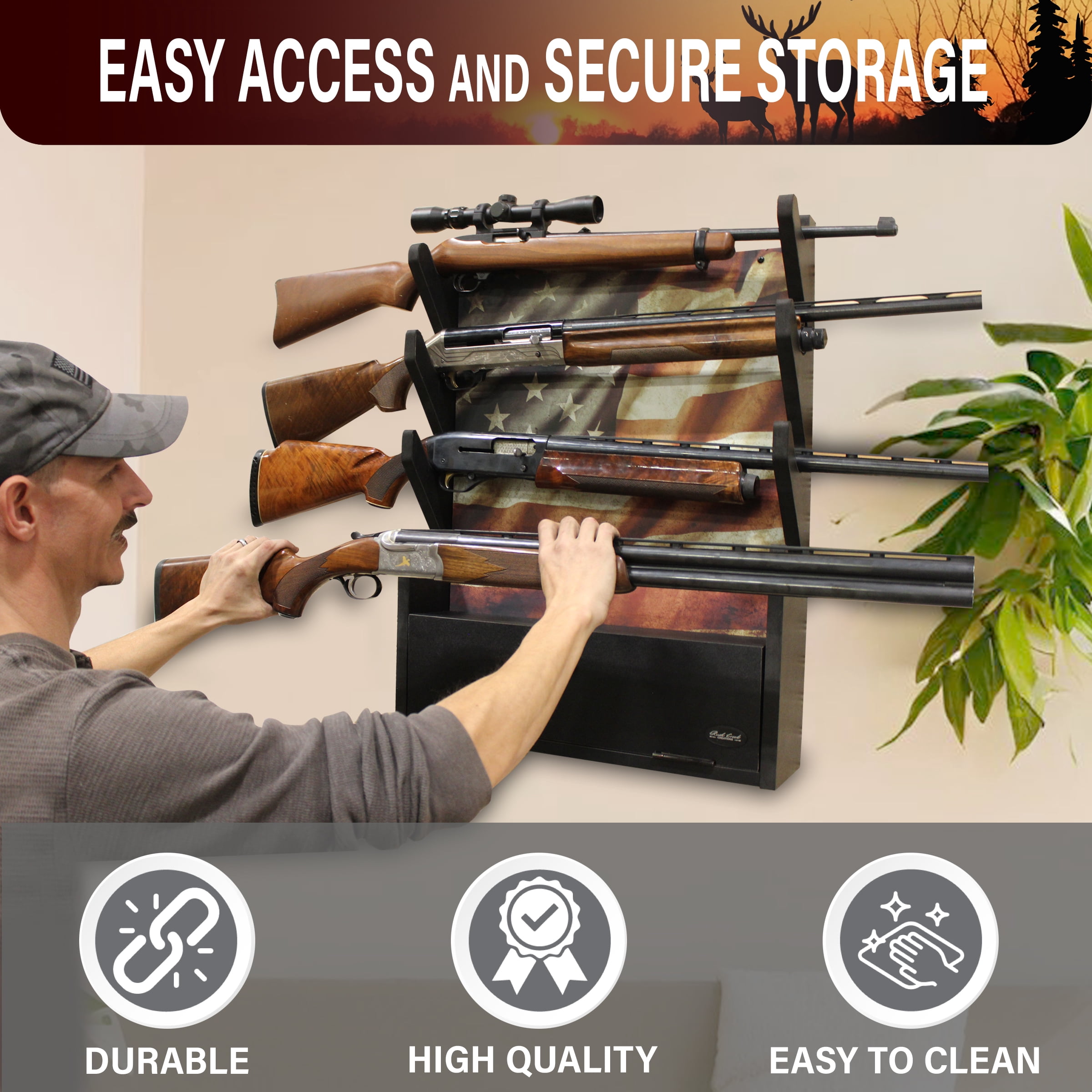 Rush Creek Creations Americana 4-Gun Rifle & Shotgun Wall Rack