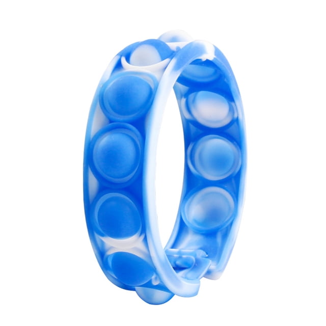 2 Pcs Pops Bulle Simple Fossette Jouet Fidget Bracelet en Silicone Coloré Anxiété Bande Sensorielle, Colorant Cravate Bleu et Blanc