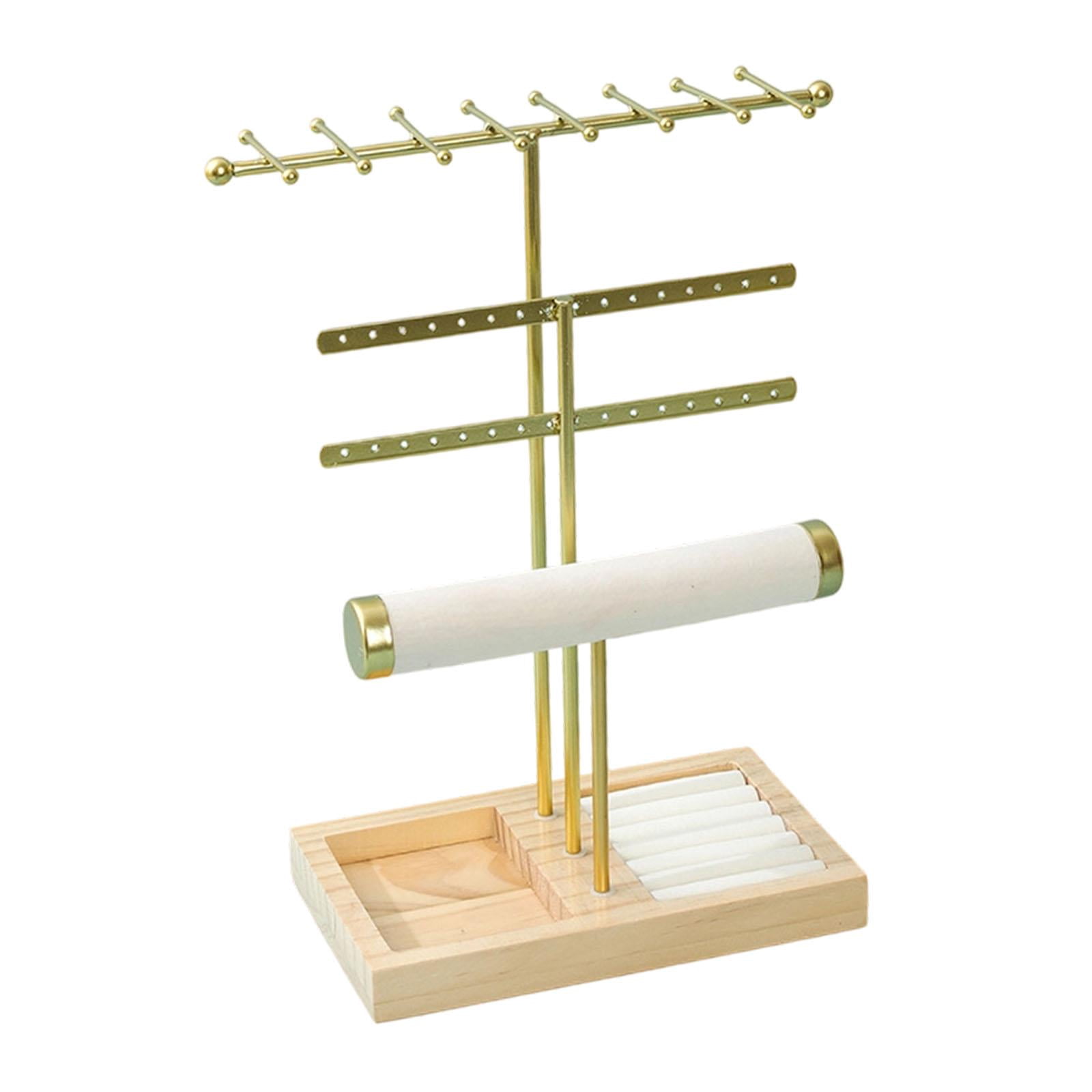 Jewelry Organizer Earring Holder Necklace Hanger with Wooden Base for Home Tabletop Dresser