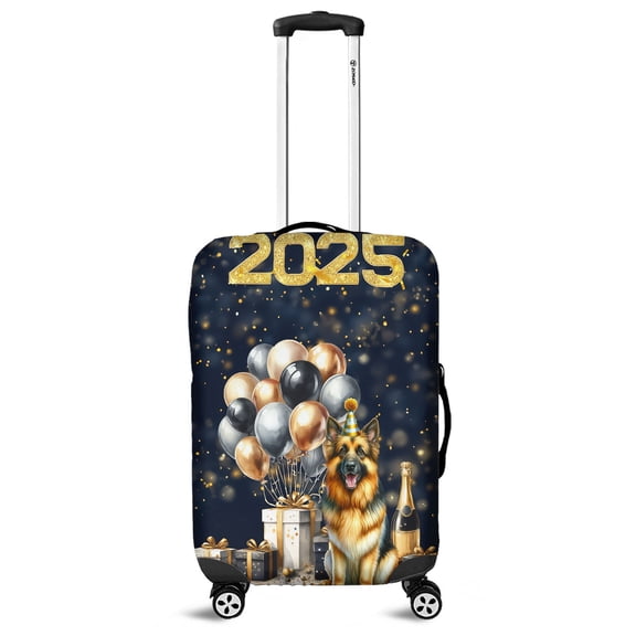 Happy New Year German Shepherd Welcome 2025 Balloon Firework Party Travel Luggage Cover Alsatian Dog Lover Gifts Suitcase Dust Protective Decor - 01014