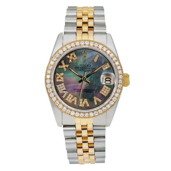 Pre-Owned Rolex Datejust 68273 31 mm Pink and Green Diamond Dial Two-Tone Jubilee Bracelet Women’s Watch