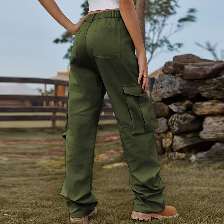 Up to 60% Off! pstuiky Cargo Pants Women Cargo Trousers High Waist Hiking  Walking Combat Pants Casual Work Bottoms Outdoor Streetwear with Pockets  Leisure Green L 