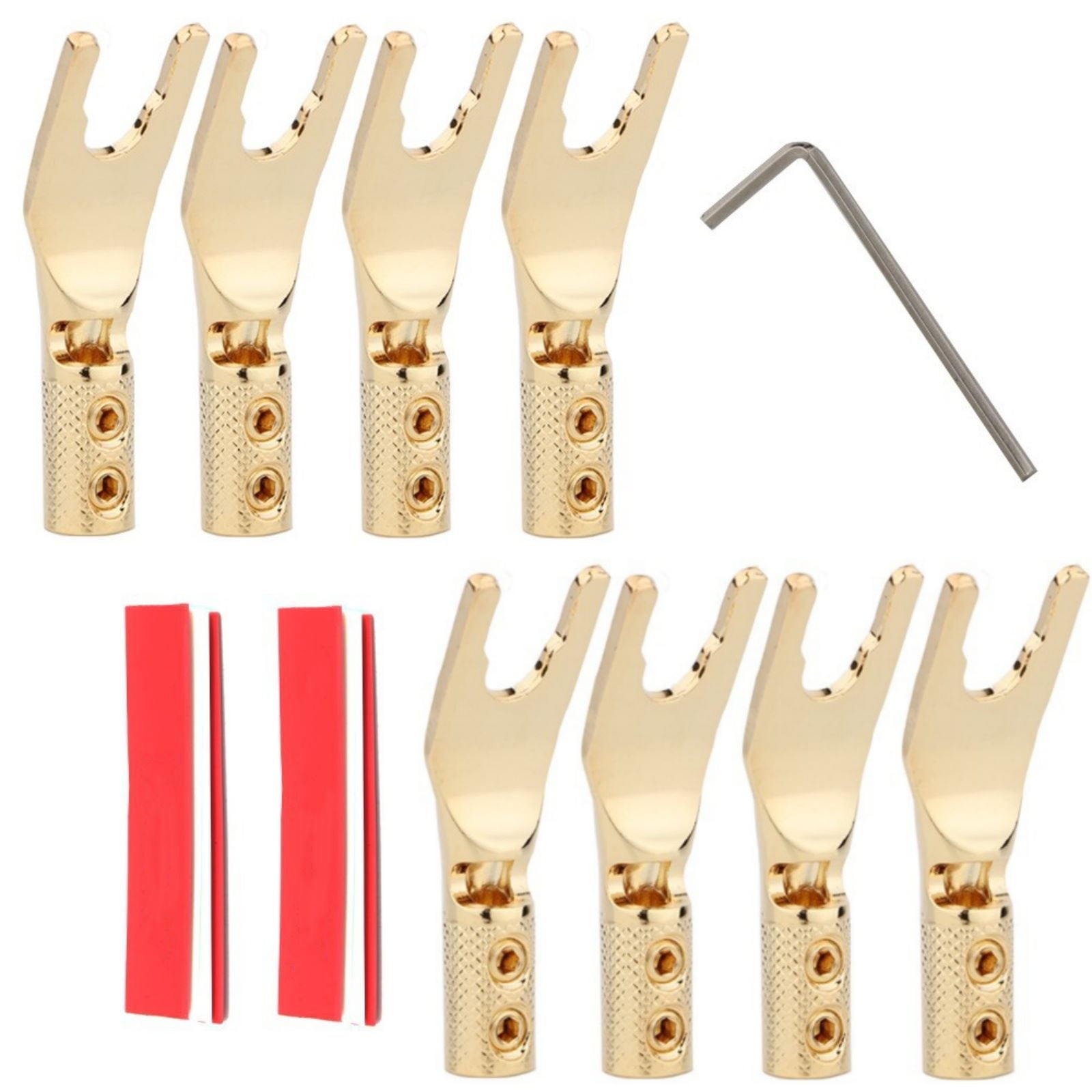 APPLAYERR Y Spade Connector Plug 8 Pcs Pure Copper Gold Plated 4.5mm Audio Cables with Heat Shrink Tubes and Tool