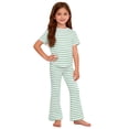 thumbnail image 6 of OGLCCG Girls 2-Piece Outfits Short Sleeve Crewneck Striped Top and Flared Pants Kids Summer Lounge Clothing Set 1-9 Years, 6 of 7