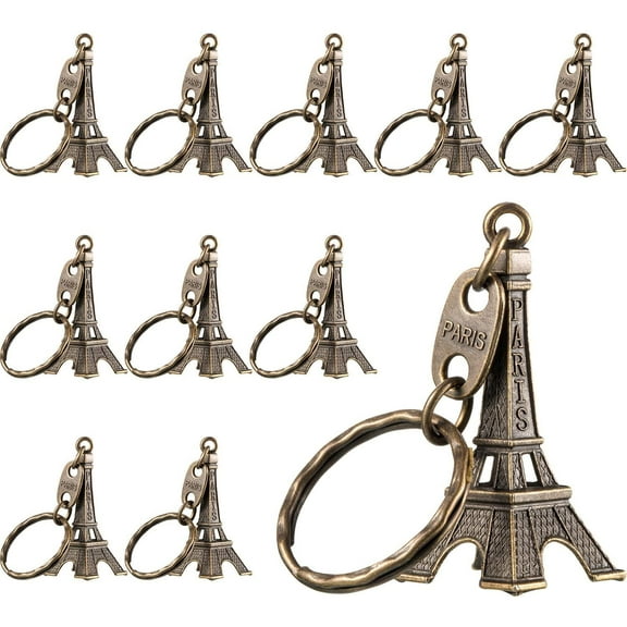 12 Pieces Eiffel Tower Keyring Retro Adornment French Souvenirs Keychains (Grey)
