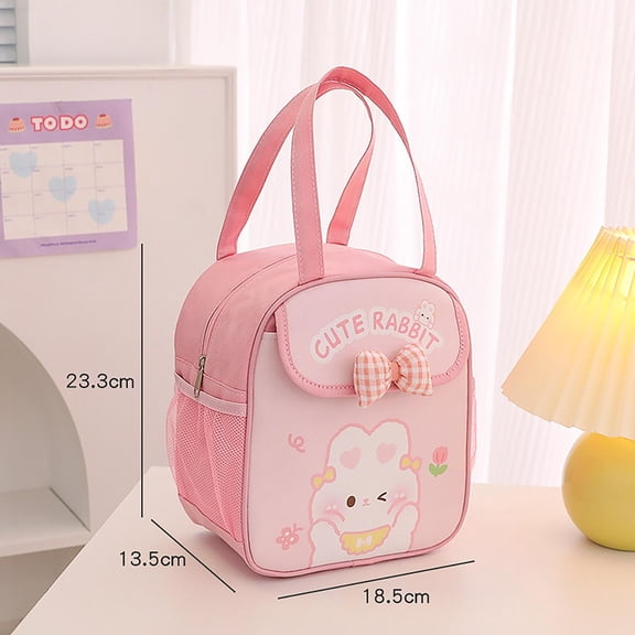 Hovmgk Bunny Insulated Lunch Box, Large Capacity Thermal Meal Bag with Zipper Pocket, Portable for Travel, School, Picnic, Stain-Resistant Nylon with Adjustable Handle