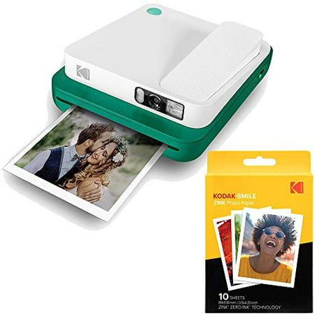 KODAK Smile Classic Digital Instant Camera with Bluetooth (Green) w/ 10 Pack of 3.5x4.25 inch Premium Zink Print Photo Paper.