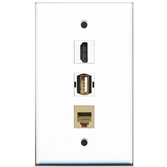 RiteAV - 1 Port HDMI and 1 Port USB A-A and 1 Port Phone RJ11 RJ12 Beige Wall Plate